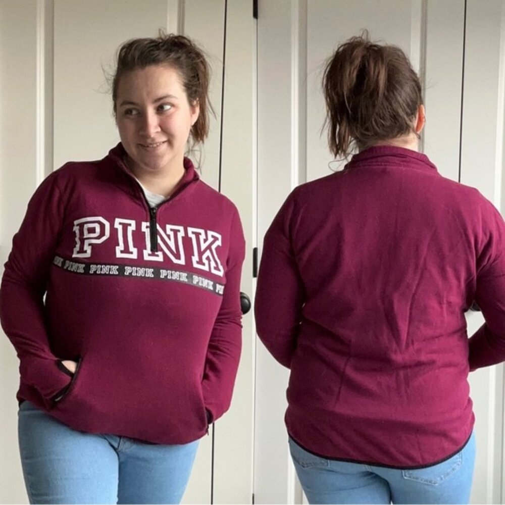 Victoria's Secret PINK | Berry Quarter Zip Crew Neck Pullover | Size Small - Picture 1 of 12